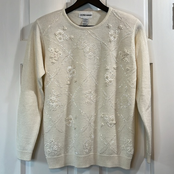 Vintage Alfred Dunner Wool Blend Beaded & Embroidered Sweater - Size Small - Picture 1 of 10